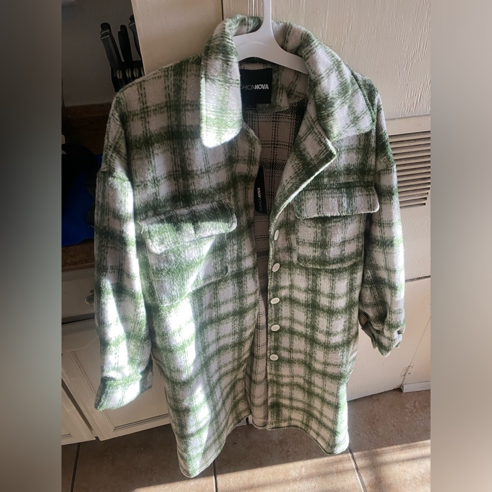 Brand New Oversized Pea Coat Green/Cream Combo